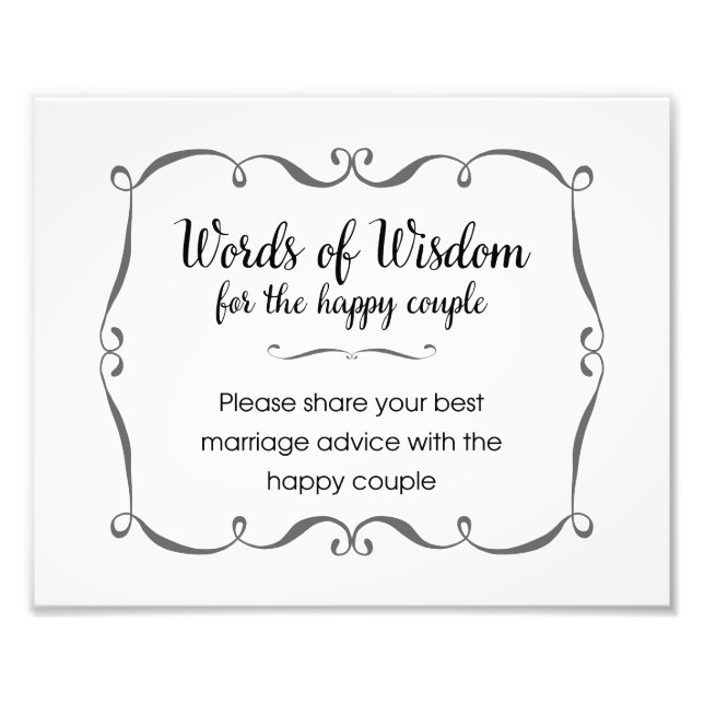 Words of Wisdom Wedding Sign Photo Print (Front)