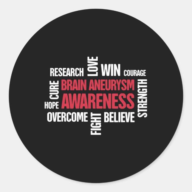 Words Present  Brain Aneurysm Awareness  Classic Round Sticker (Front)