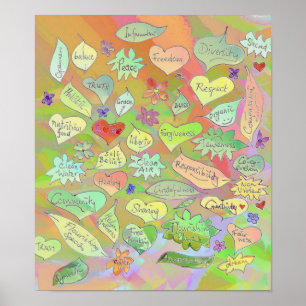 Words / Rights / Ethics on Leaves & Hearts Poster