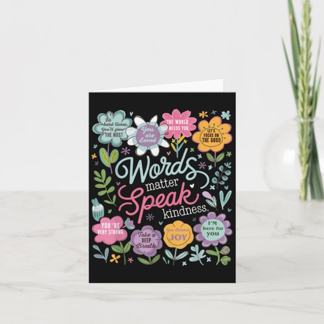 Words Speak Kindness Insrational Floral Sitive  Card (Front)