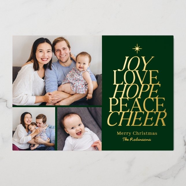 Words Tree Foil Holiday Card Editable Color (Front)