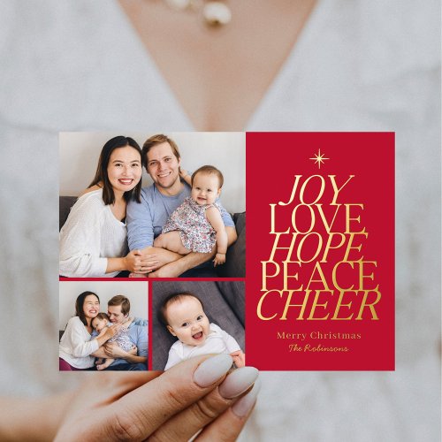 Words Tree Foil Holiday Card Editable Color