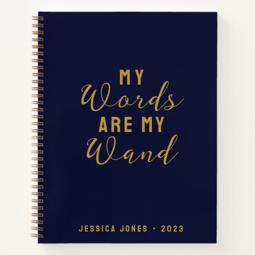 Words Wand Law of Attraction Navy Gold Calligraphy Notebook