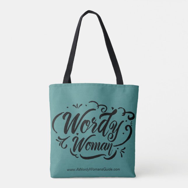 Wordy Woman Tote (teal) Bag (Back)