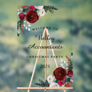Work Annual Christmas Party Floral Acrylic Sign