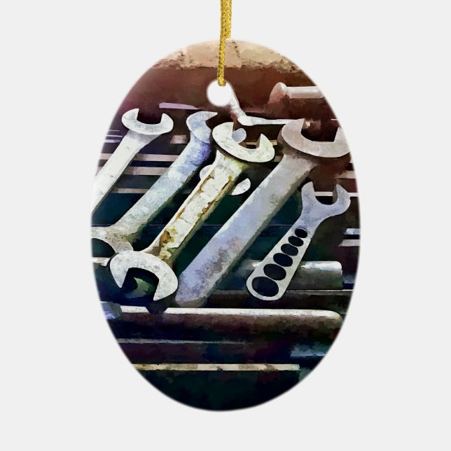 Work Bench in Machine Shop Ceramic Ornament (Front)
