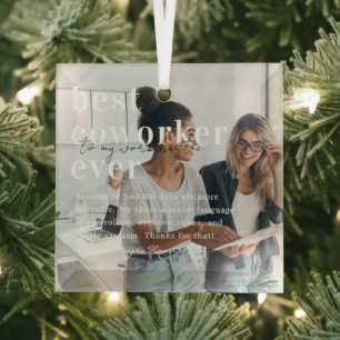 Work Bestie Quote & Photo Coworker Gift Glass Ornament