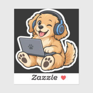 Work & Chill – Cute Puppy Laptop Funny Sticker