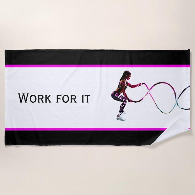 Work For It - Battle Ropes Fitness Black and White Beach Towel (Front)