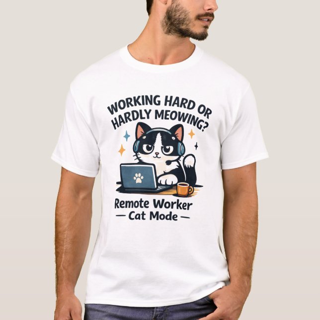 Work From Home Cat Funny Laptop Cartoon T-Shirt (Front)