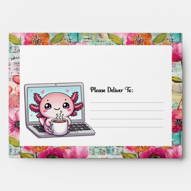 Work From Home Coffee Break Axolotl Mail R Envelope (Front)