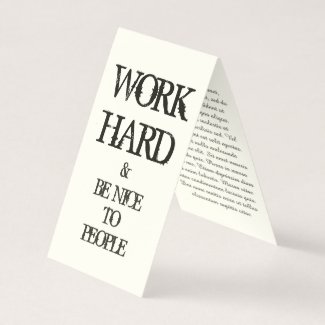 Work Hard and Be nice to People motivation quote Business Card