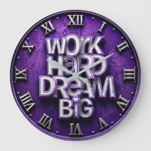 Work Hard Dream Big Office Purple Large Clock