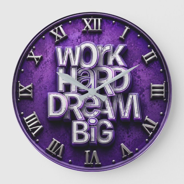 Work Hard Dream Big Office Purple Large Clock (Front)