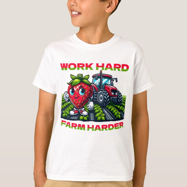 Work Hard, Farm Harder Funny Tractor  T-Shirt (Front)