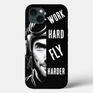 WORK hard, Fly Harder, Pilot,Comic iPhone 13 Case