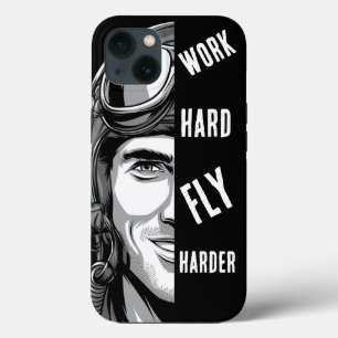 WORK hard, Fly Harder, Pilot,Comic iPhone 13 Case