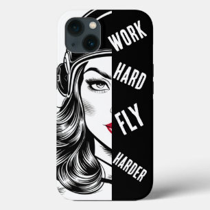 WORK hard Fly Harder, Pilot Woman,Aviation iPhone 13 Case
