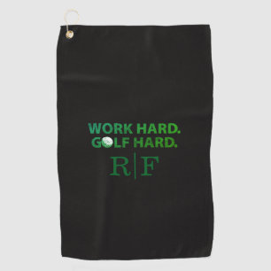 Work Hard Golf Hard Monogram Initial Retro Green Towel