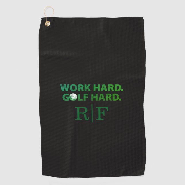 Work Hard Golf Hard Monogram Initial Retro Green Towel (Front)