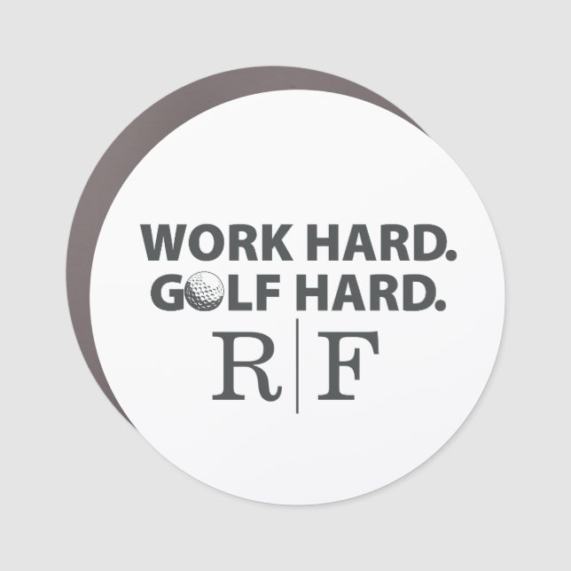 Work Hard Golf Hard Monogram Initial Retro Style Car Magnet (Front)