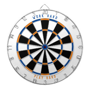 "WORK HARD PLAY HARD" Game Room Black/Blue/Orange  Dart Board