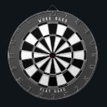 "WORK HARD PLAY HARD" Grayscale Black Dart Board<br><div class="desc">Work hard then play hard with this dartboard. Great for your home office or office building. This design features a monotone grayscale color scheme with black, gray, and white sections of the dartboard, with a dark gray rim and white text that says "WORK HARD PLAY HARD" (can be customized with...</div>
