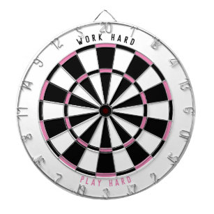 "WORK HARD PLAY HARD" Office Game Room Black/Pink  Dart Board