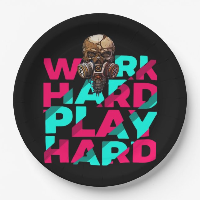 Work Hard Play Hard Skull Motivation Essential Paper Plates (Front)