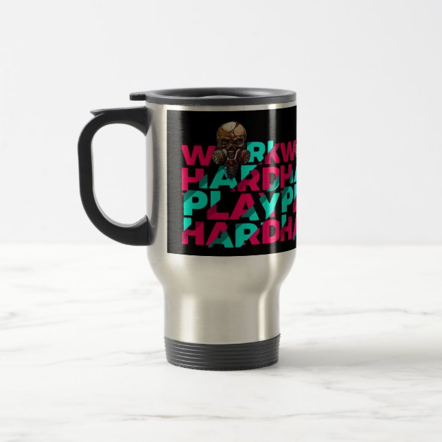 Work Hard Play Hard Skull Motivation Essential Travel Mug (Left)
