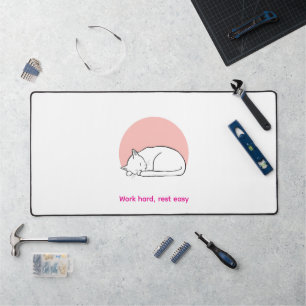 Work Hard Rest Easy - Minimalist Sleeping Cat Desk Mat