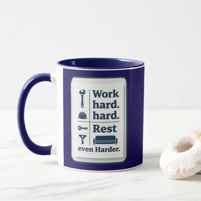 Work Hard Rest Even Harder Minimal Worker Design Mug (With Donut)