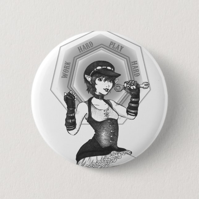Work Hard Steampunk Pixie Button (Front)