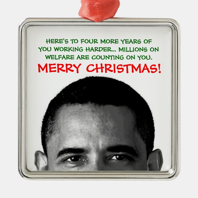 Work Harder Christmas Barack Obama Metal Ornament (Front)