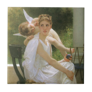 Work Interrupted by Bouguereau, Angel Portrait Ceramic Tile