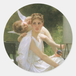 Work Interrupted by Bouguereau, Angel Portrait Classic Round Sticker