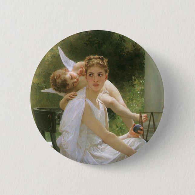 Work Interrupted by Bouguereau, Angel Portrait Pinback Button (Front)