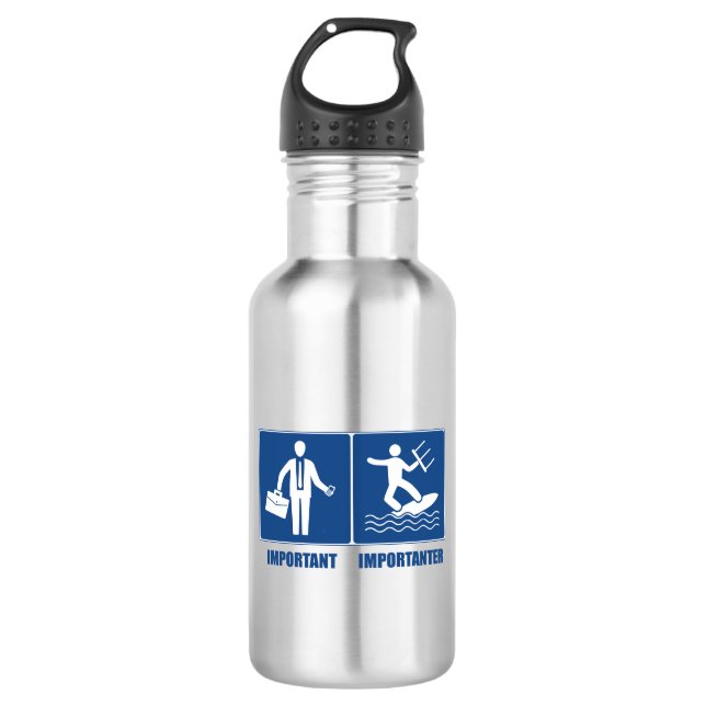 Work Is Important, Kitesurfing Is Importanter Stainless Steel Water Bottle (Front)