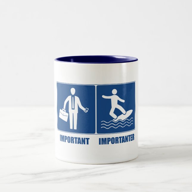 Work Is Important, Surfing Is Importanter Two-Tone Coffee Mug (Center)