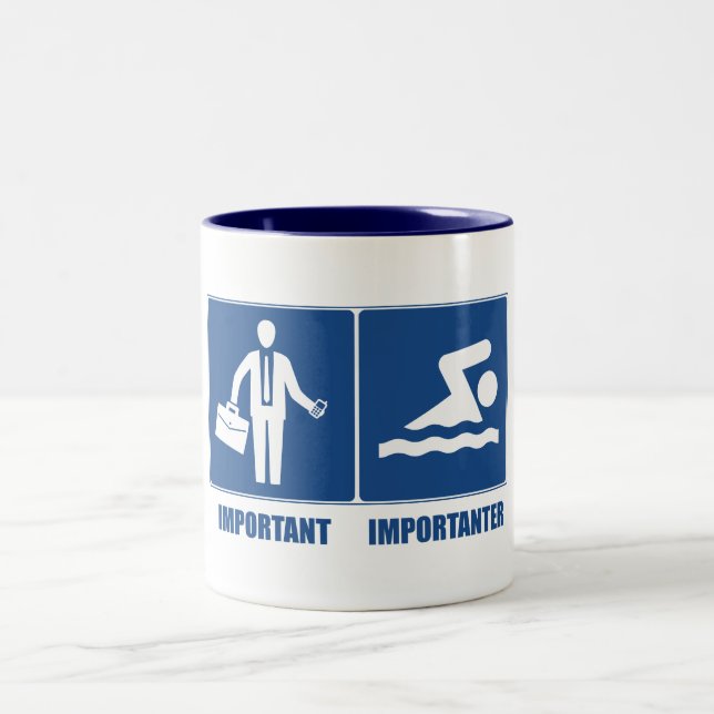 Work Is Important, Swimming Is Importanter Two-Tone Coffee Mug (Center)