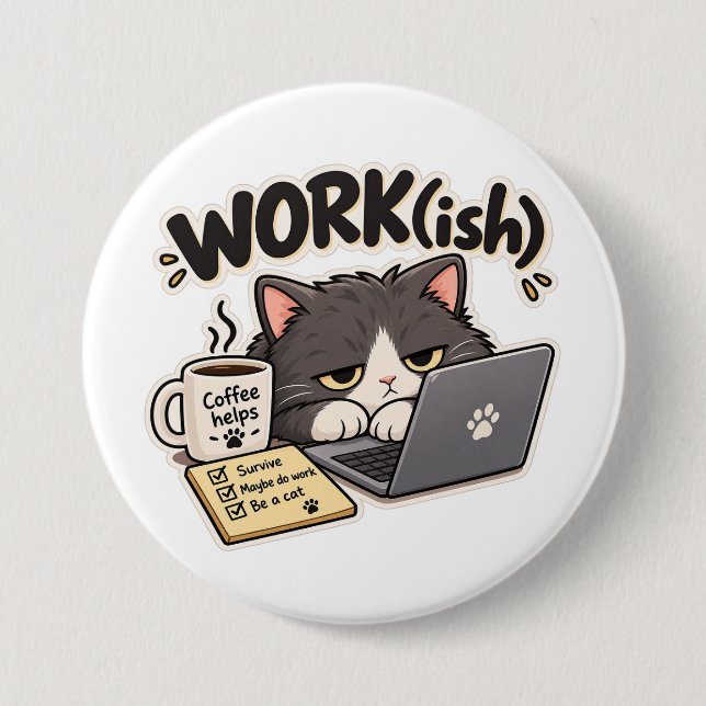 Work Ish Funny Cat Coffee Office Humor Design Button (Front)