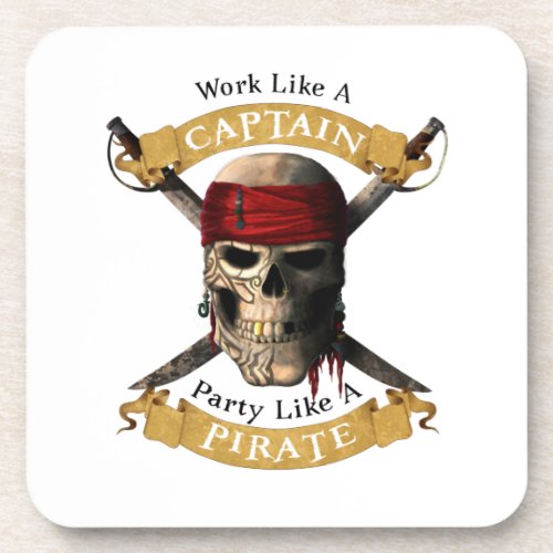 Work Like A Captain Party Like A Pirate Skull Joll Beverage Coaster