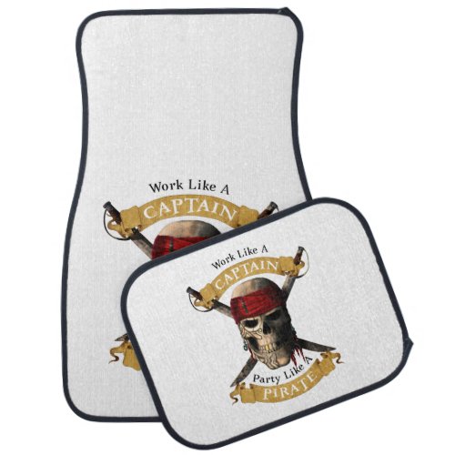 Work Like A Captain Party Like A Pirate Skull Joll Car Floor Mat