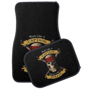 Work Like A Captain Party Like A Pirate Skull Joll Car Floor Mat