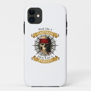 Work Like A Captain Party Like A Pirate Skull Joll iPhone 11 Case