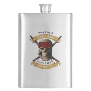 Work Like A Captain Party Like A Pirate Skull Joll Flask