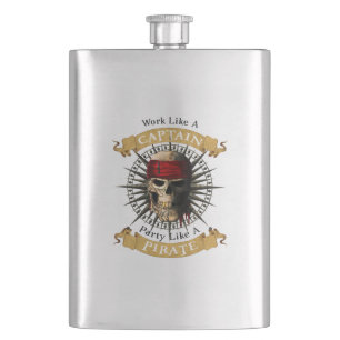 Work Like A Captain Party Like A Pirate Skull Joll Flask