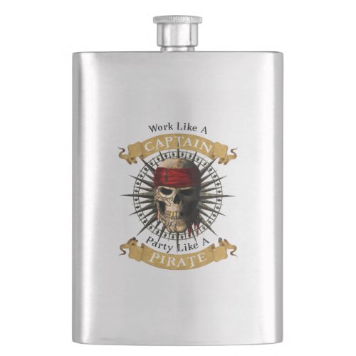 Work Like A Captain Party Like A Pirate Skull Joll Flask