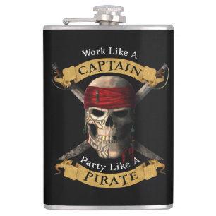 Work Like A Captain Party Like A Pirate Skull Joll Flask