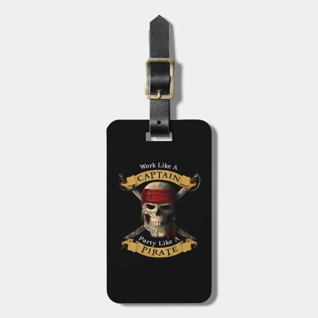 Work Like A Captain Party Like A Pirate Skull Joll Luggage Tag (Front Vertical)